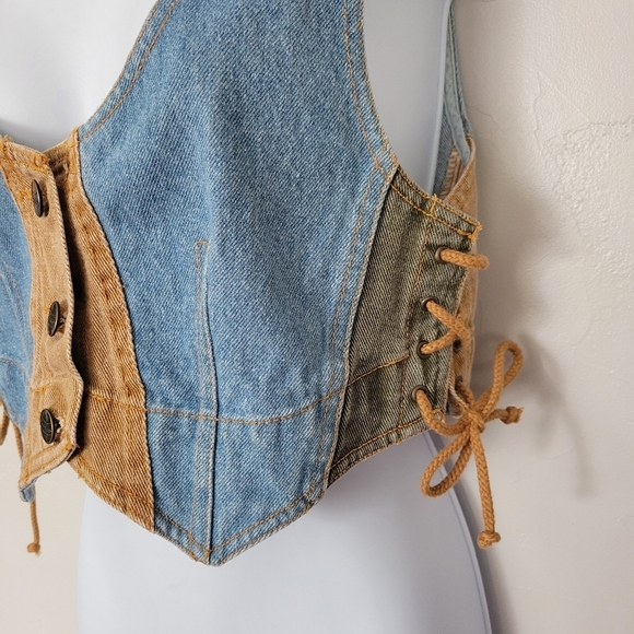 Derriere's Jeans Vintage Women's Small Blue Denim Vest Jean Waistcoat Tri-tone - Picture 7 of 8